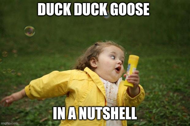 It getting serious. | DUCK DUCK GOOSE; IN A NUTSHELL | image tagged in girl running | made w/ Imgflip meme maker