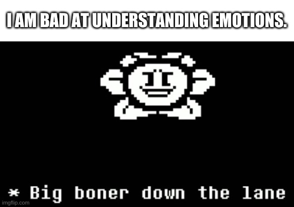 not so fun fact (and ik no one asked so stfu) | I AM BAD AT UNDERSTANDING EMOTIONS. | image tagged in big boner down the lane | made w/ Imgflip meme maker