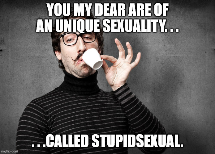 Pretentious Snob | YOU MY DEAR ARE OF AN UNIQUE SEXUALITY. . . . . .CALLED STUPIDSEXUAL. | image tagged in pretentious snob | made w/ Imgflip meme maker