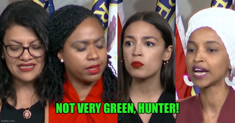AOC Squad | NOT VERY GREEN, HUNTER! | image tagged in aoc squad | made w/ Imgflip meme maker