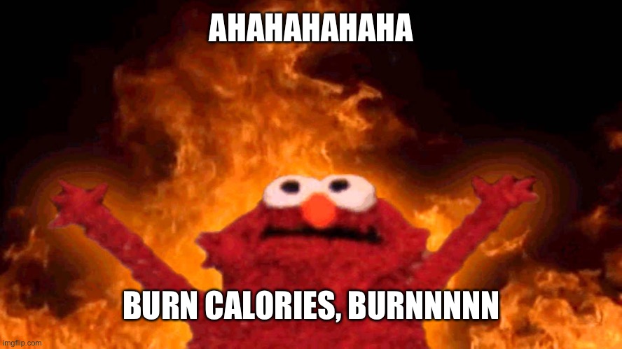 elmo fire | AHAHAHAHAHA BURN CALORIES, BURNNNNN | image tagged in elmo fire | made w/ Imgflip meme maker