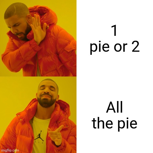 Drake Hotline Bling Meme | 1 pie or 2 All the pie | image tagged in memes,drake hotline bling | made w/ Imgflip meme maker