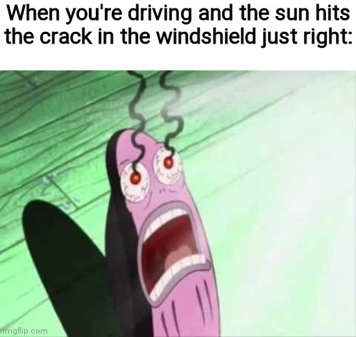  When you're driving and the sun hits the crack in the windshield just right: | image tagged in blank white template,my eyes | made w/ Imgflip meme maker