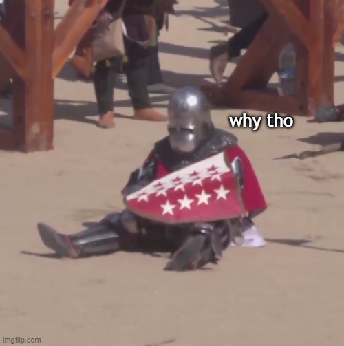 Sad crusader noises | why tho | image tagged in sad crusader noises | made w/ Imgflip meme maker