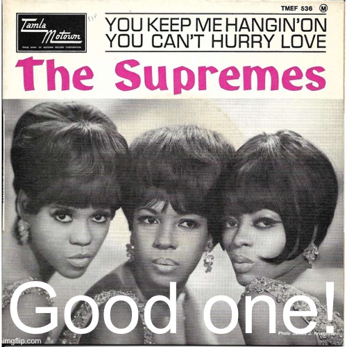 The Supremes You Keep Me Hangin' On | Good one! | image tagged in the supremes you keep me hangin' on | made w/ Imgflip meme maker