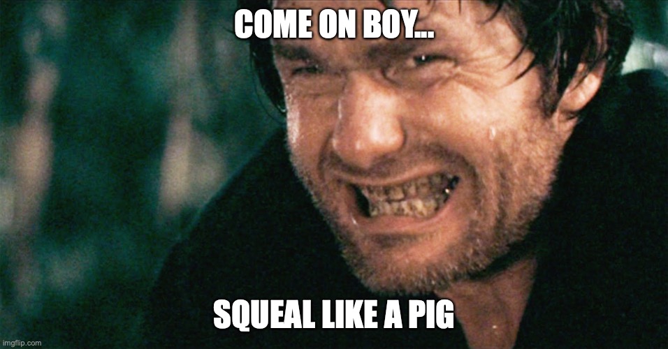 Squeal like a pig | COME ON BOY... SQUEAL LIKE A PIG | image tagged in deliverance,hillbilly | made w/ Imgflip meme maker