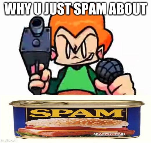 front facing pico | WHY U JUST SPAM ABOUT | image tagged in front facing pico | made w/ Imgflip meme maker