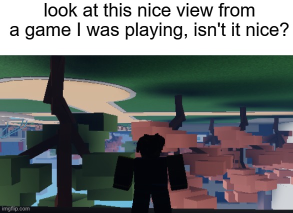 that's a nice view | look at this nice view from a game I was playing, isn't it nice? | image tagged in roblox,memes | made w/ Imgflip meme maker