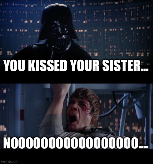 You kissed your sister. | YOU KISSED YOUR SISTER... NOOOOOOOOOOOOOOOOO.... | image tagged in memes,star wars no | made w/ Imgflip meme maker