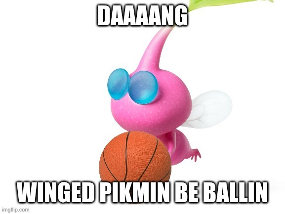 h |  DAAAANG; WINGED PIKMIN BE BALLIN | image tagged in pink pikmin be ballin' | made w/ Imgflip meme maker