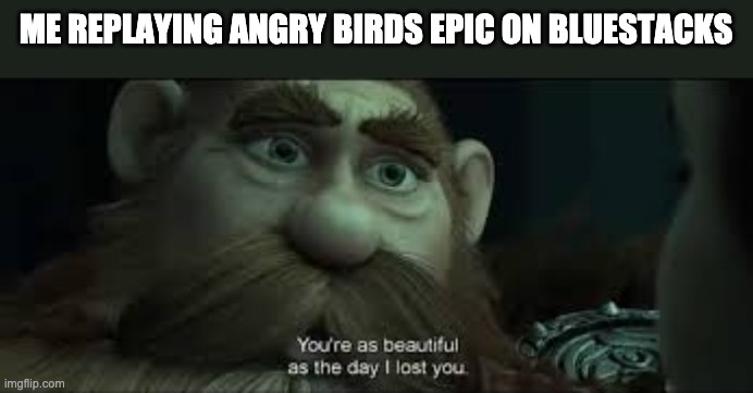 You're as beautiful as the day I lost you | ME REPLAYING ANGRY BIRDS EPIC ON BLUESTACKS | image tagged in you're as beautiful as the day i lost you | made w/ Imgflip meme maker
