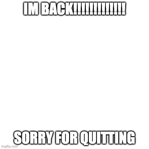 Blank Transparent Square Meme | IM BACK!!!!!!!!!!!!! SORRY FOR QUITTING | image tagged in memes,blank transparent square | made w/ Imgflip meme maker