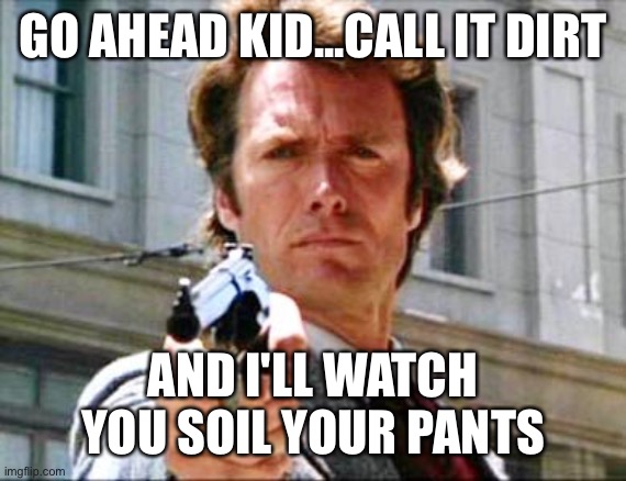 Soil Science 101 | GO AHEAD KID...CALL IT DIRT; AND I'LL WATCH YOU SOIL YOUR PANTS | image tagged in dirty harry | made w/ Imgflip meme maker
