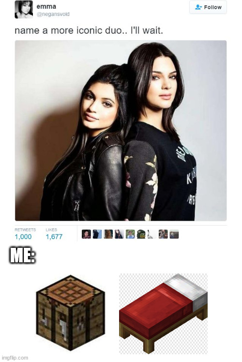 Name a More Iconic Duo | ME: | image tagged in name a more iconic duo | made w/ Imgflip meme maker