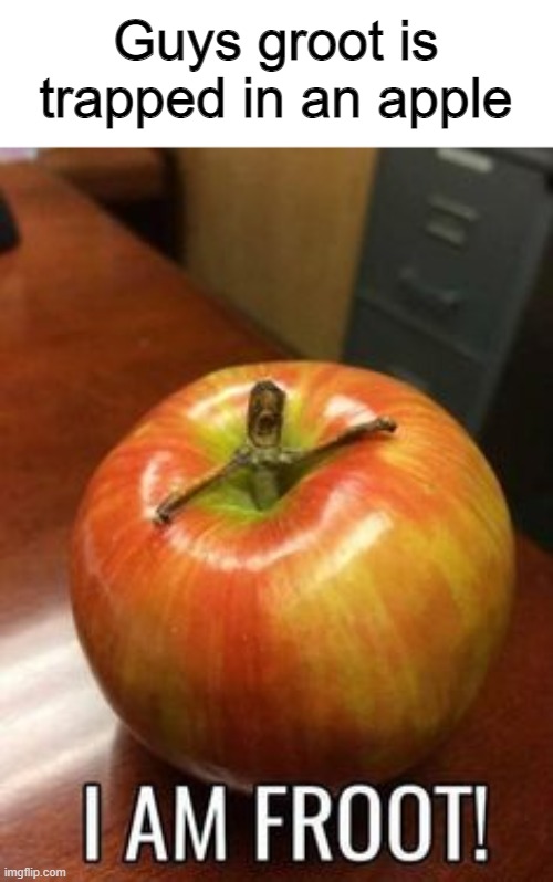 I am fruit | Guys groot is trapped in an apple | image tagged in funny | made w/ Imgflip meme maker