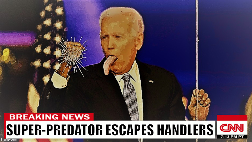 joe biden | SUPER-PREDATOR ESCAPES HANDLERS | image tagged in joe biden | made w/ Imgflip meme maker