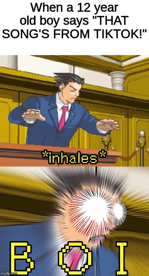 Really hate this |  When a 12 year old boy says "THAT SONG'S FROM TIKTOK!" | image tagged in ace attorney,tik tok sucks,boi,funny memes | made w/ Imgflip meme maker