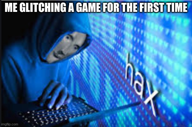 Hakerz | ME GLITCHING A GAME FOR THE FIRST TIME | image tagged in hax | made w/ Imgflip meme maker