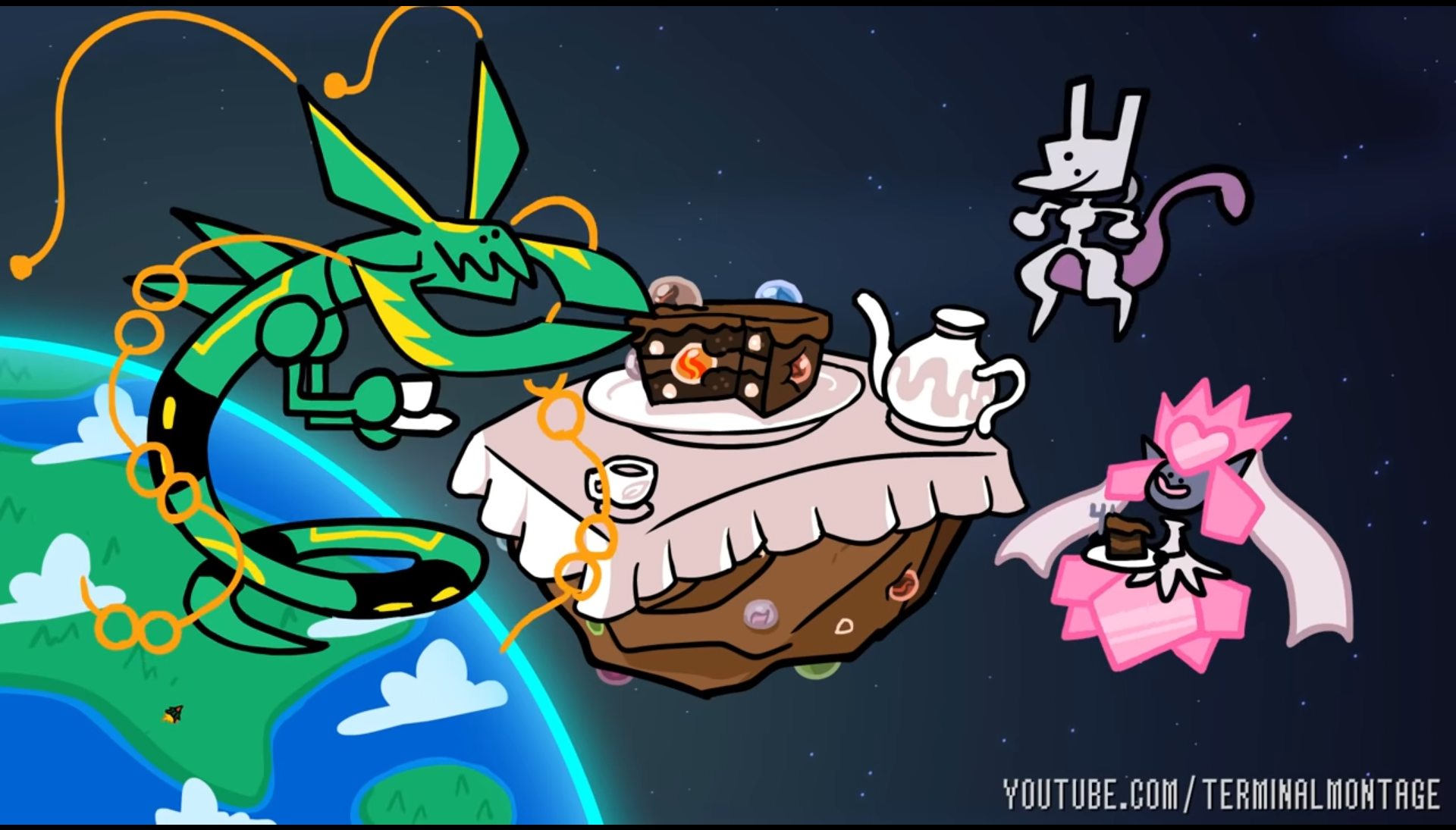 Teatime with Mega Rayquaza, Mega Diancie and Mewtwo Blank Meme Template