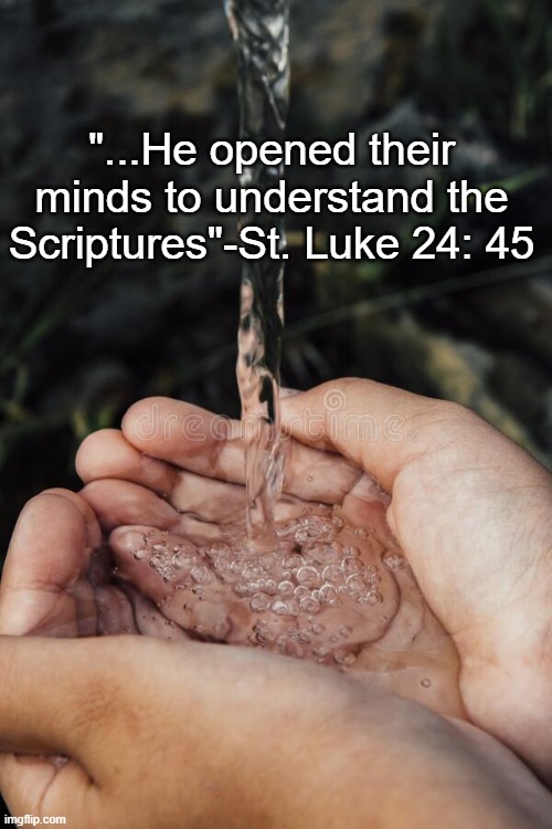 The Word in Hand and Heart | "...He opened their minds to understand the Scriptures"-St. Luke 24: 45 | image tagged in bible,word of god | made w/ Imgflip meme maker