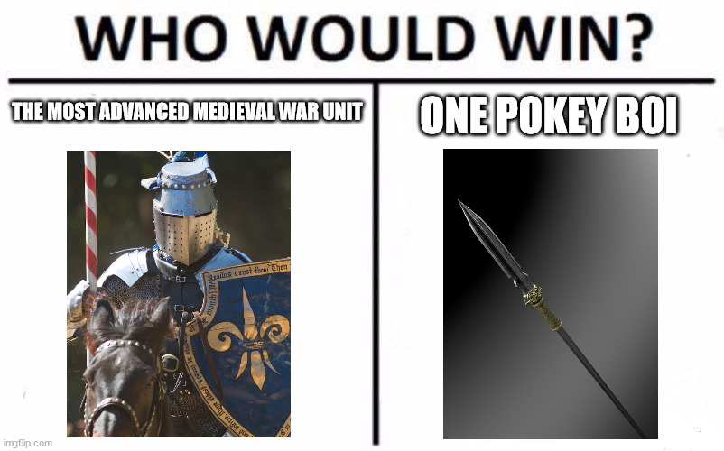 That picture is actually a Chinese pike. | THE MOST ADVANCED MEDIEVAL WAR UNIT; ONE POKEY BOI | image tagged in memes,who would win | made w/ Imgflip meme maker