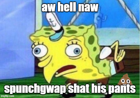 Mocking Spongebob | aw hell naw; spunchgwap shat his pants | image tagged in memes,mocking spongebob | made w/ Imgflip meme maker