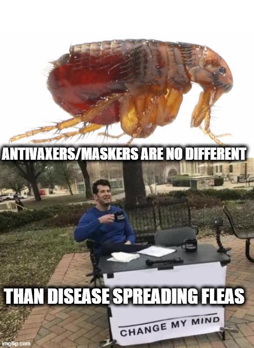 Time to break out the Raid? | ANTIVAXERS/MASKERS ARE NO DIFFERENT; THAN DISEASE SPREADING FLEAS | image tagged in flea,memes,change my mind,politics,maga,covid19 | made w/ Imgflip meme maker