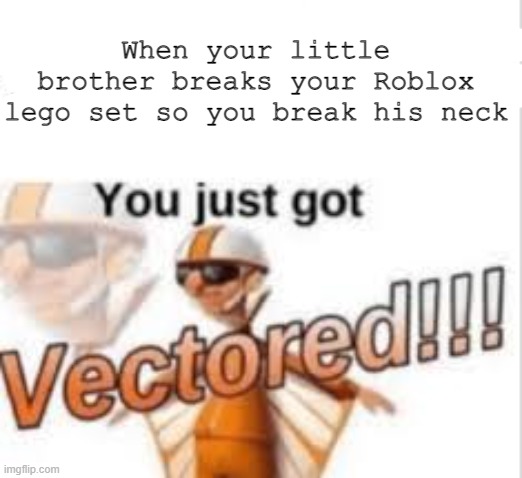 No no touch my Roblox lego set | When your little brother breaks your Roblox lego set so you break his neck | image tagged in you just got vectored | made w/ Imgflip meme maker