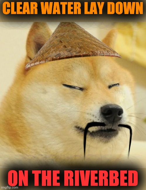 Barkfucius asian Doge Barkfucious | CLEAR WATER LAY DOWN ON THE RIVERBED | image tagged in barkfucius asian doge barkfucious | made w/ Imgflip meme maker