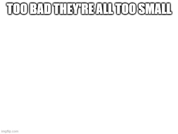 no context | TOO BAD THEY'RE ALL TOO SMALL | image tagged in blank white template | made w/ Imgflip meme maker