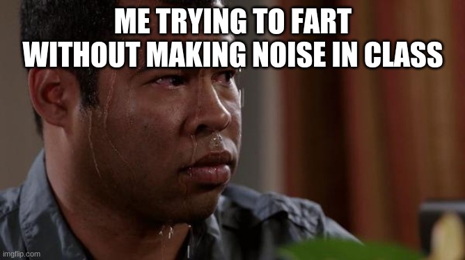 sweating bullets | ME TRYING TO FART WITHOUT MAKING NOISE IN CLASS | image tagged in sweating bullets | made w/ Imgflip meme maker