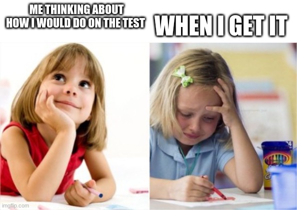 Dreaming Crying Writing Girl | WHEN I GET IT; ME THINKING ABOUT HOW I WOULD DO ON THE TEST | image tagged in dreaming crying writing girl | made w/ Imgflip meme maker