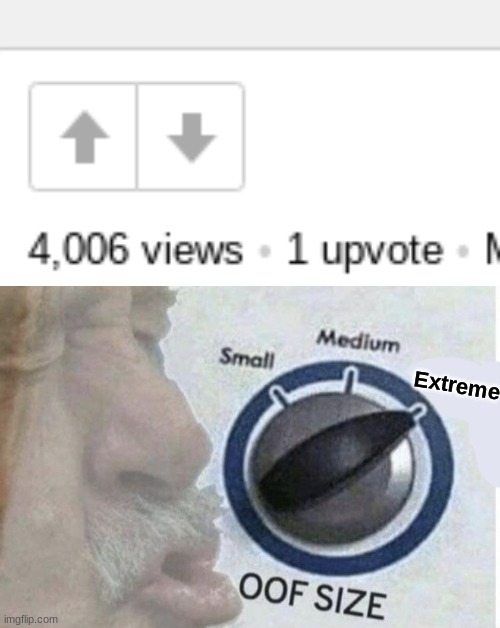notmyideaidkjustenjoythememeimade | Extreme | image tagged in oof size large,4006 views 1 upvote,memes,funny | made w/ Imgflip meme maker