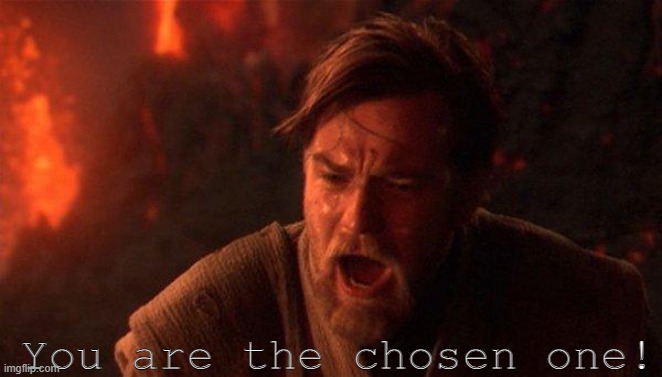 You Were The Chosen One (Star Wars) Meme | You are the chosen one! | image tagged in memes,you were the chosen one star wars | made w/ Imgflip meme maker