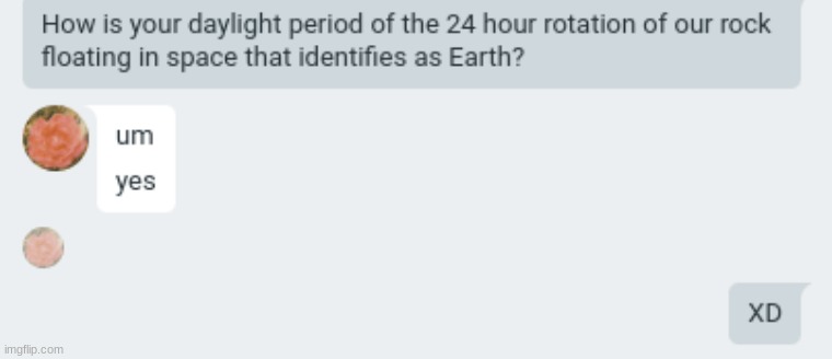 Hello homo sapiens, how is your daylight period of the 24 hour rotation of Earth | made w/ Imgflip meme maker