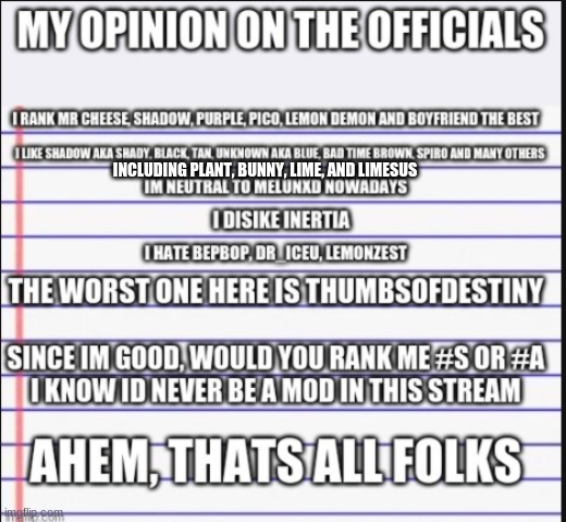 Yup My Opinion On The Officials(Fixed) | INCLUDING PLANT, BUNNY, LIME, AND LIMESUS | image tagged in honest letter,official | made w/ Imgflip meme maker