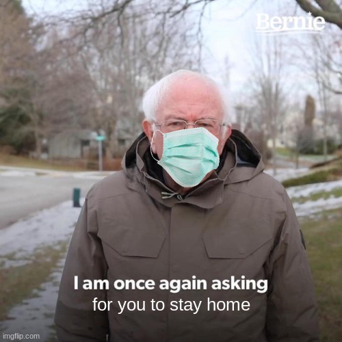 Bernie I Am Once Again Asking For Your Support | for you to stay home | image tagged in memes,bernie i am once again asking for your support | made w/ Imgflip meme maker