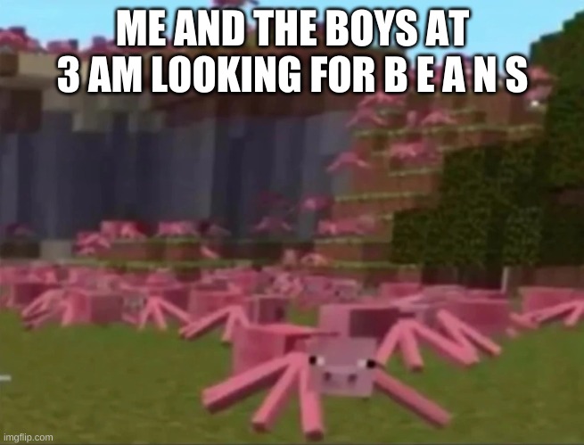 shitpost status | ME AND THE BOYS AT 3 AM LOOKING FOR B E A N S | image tagged in memes,minecraft,cursed image | made w/ Imgflip meme maker