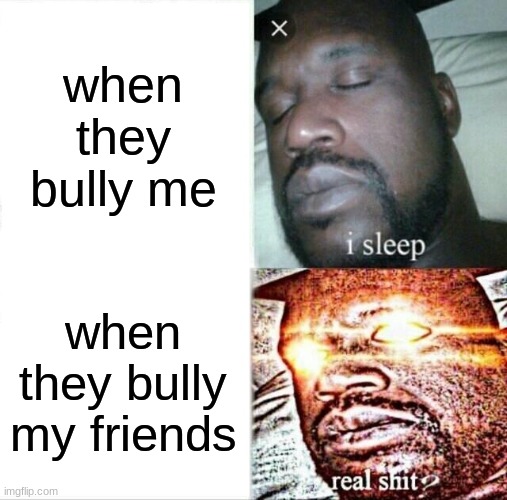 don't mess with my friends | when they bully me; when they bully my friends | image tagged in memes,sleeping shaq | made w/ Imgflip meme maker