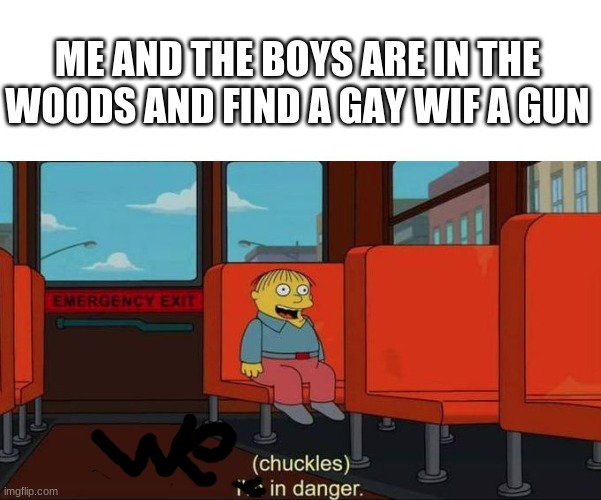 yea this is true tho | ME AND THE BOYS ARE IN THE WOODS AND FIND A GAY WIF A GUN | image tagged in i'm in danger blank place above | made w/ Imgflip meme maker