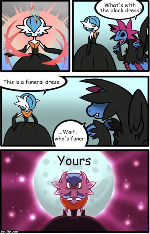The reason why shiny gardevoir wears a black dress (art was NOT made by me made by the reddit user: kandarbe i think......) | image tagged in pokemon,shiny,funeral,funny,memes | made w/ Imgflip meme maker