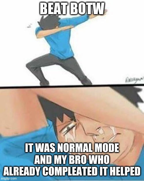 Sad Dab | BEAT BOTW; IT WAS NORMAL MODE AND MY BRO WHO ALREADY COMPLEATED IT HELPED | image tagged in sad dab | made w/ Imgflip meme maker