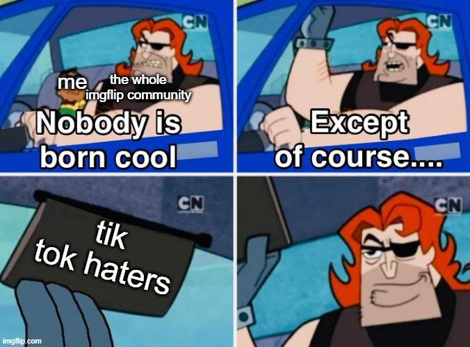 kill me if I'm wrong... | the whole imgflip community; me; tik tok haters | image tagged in nobody is born cool | made w/ Imgflip meme maker