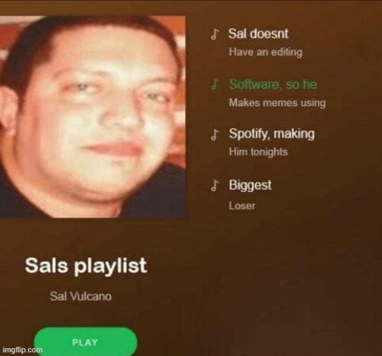 Spotify Sal | image tagged in big loser,sal,impracticaljokers | made w/ Imgflip meme maker