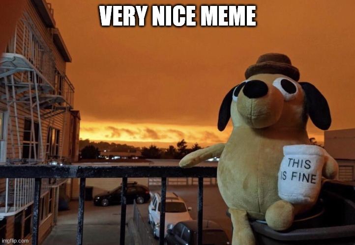 this is fine | VERY NICE MEME | image tagged in this is fine | made w/ Imgflip meme maker