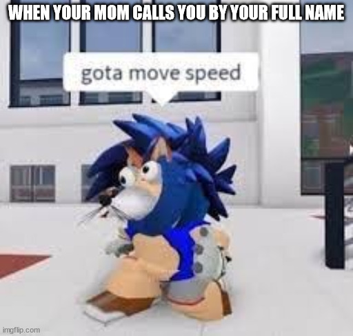 uh oh | WHEN YOUR MOM CALLS YOU BY YOUR FULL NAME | image tagged in sonic the hedgehog,roblox meme | made w/ Imgflip meme maker