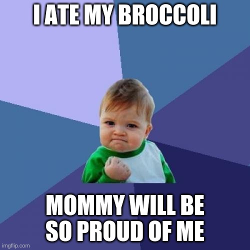 Broccoli Baby | I ATE MY BROCCOLI; MOMMY WILL BE SO PROUD OF ME | image tagged in memes,success kid | made w/ Imgflip meme maker