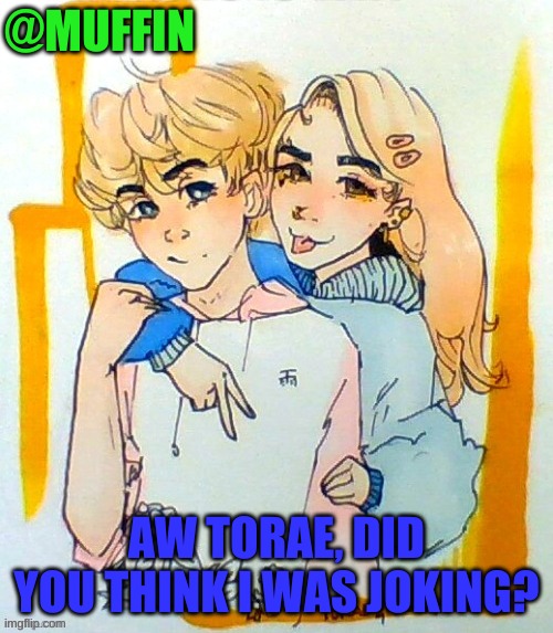 New announcment template | @MUFFIN; AW TORAE, DID YOU THINK I WAS JOKING? | image tagged in e | made w/ Imgflip meme maker