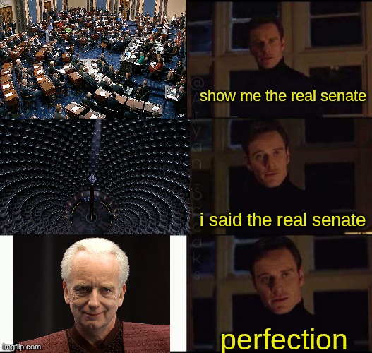 i am the senate | show me the real senate; i said the real senate; perfection | image tagged in show me the real,star wars,palpatine,i am the senate,star wars prequels,memes | made w/ Imgflip meme maker