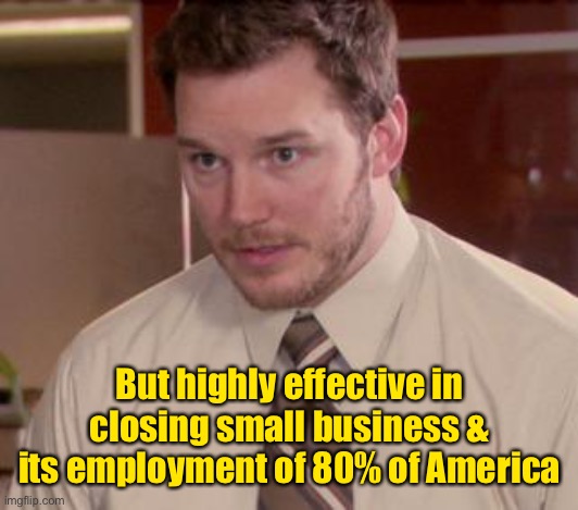 Afraid To Ask Andy (Closeup) Meme | But highly effective in closing small business & its employment of 80% of America | image tagged in memes,afraid to ask andy closeup | made w/ Imgflip meme maker